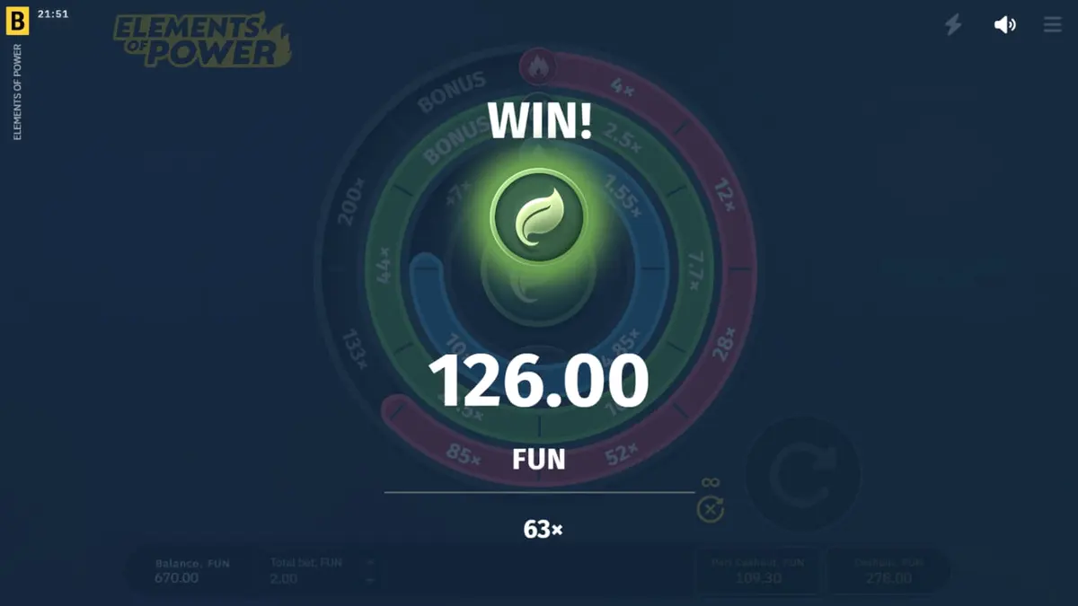 Tampilan visual slot Elements of Power dengan elemen api, air, dan tanah yang bercahaya