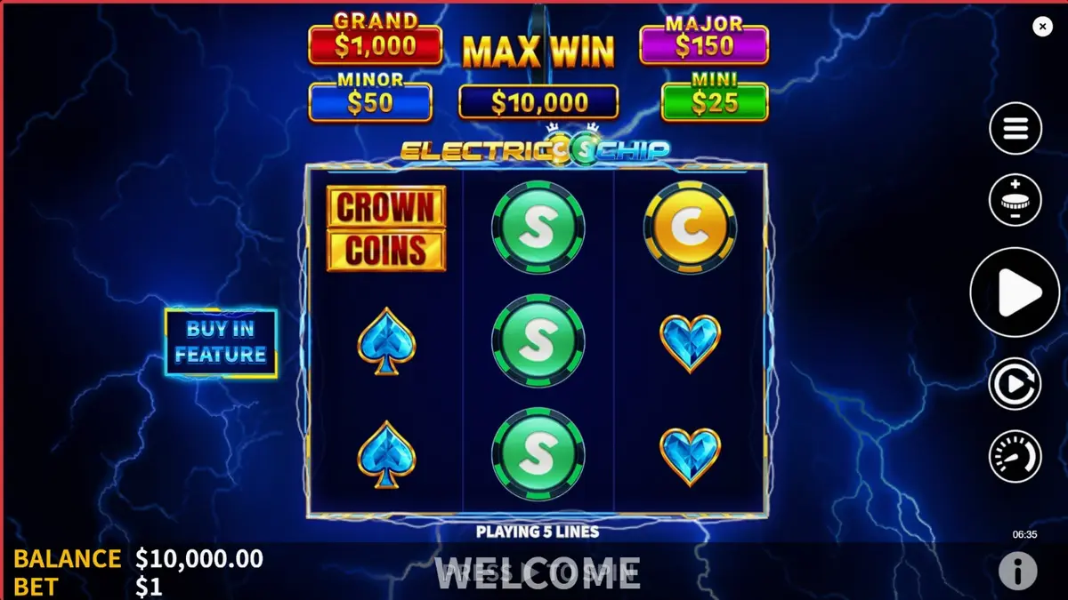 Tampilan visual slot Electric Chip dengan tema neon dan petir